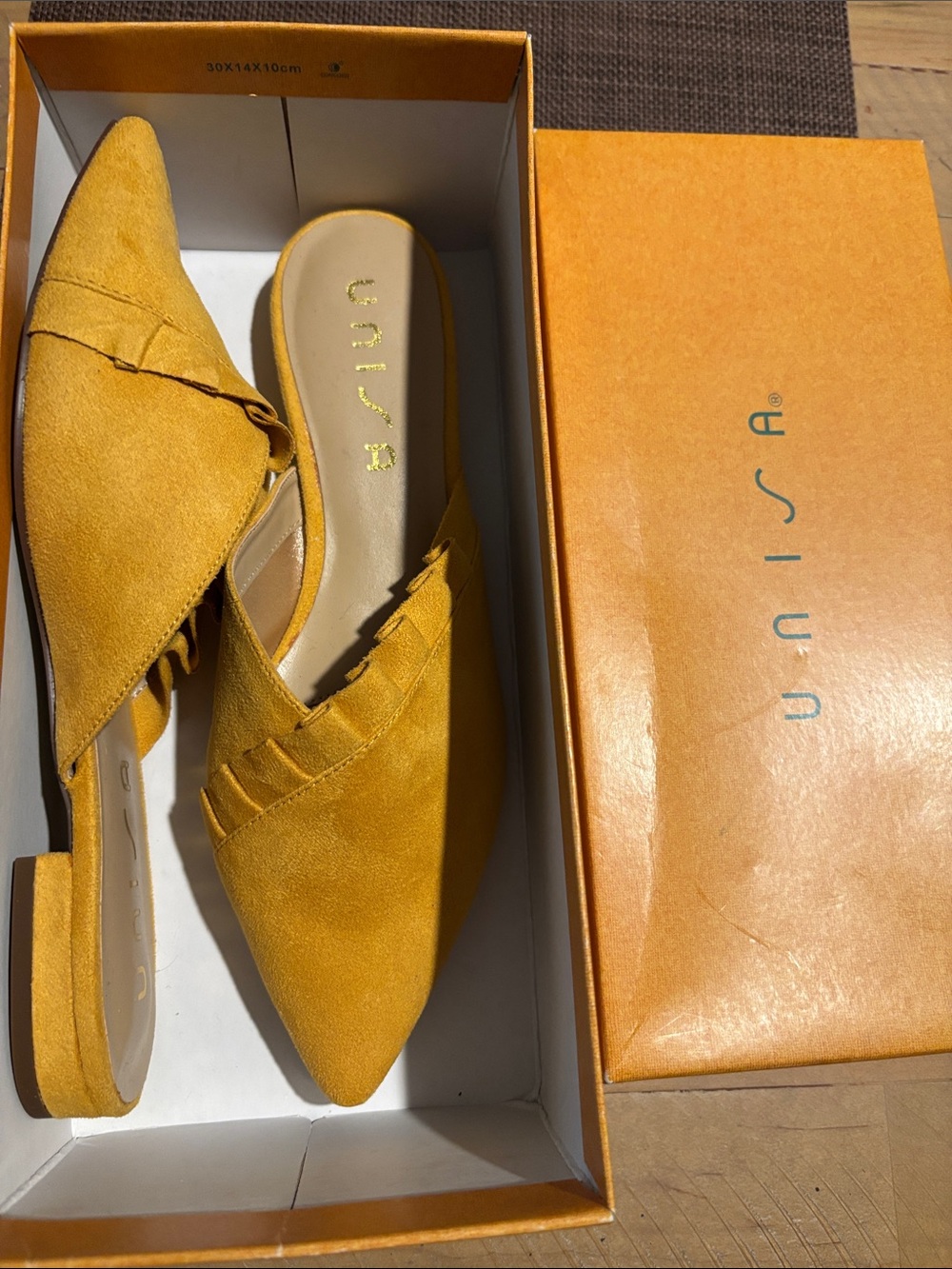 Unisa Mustard Yellow Suede Pointed Ruffle Mule